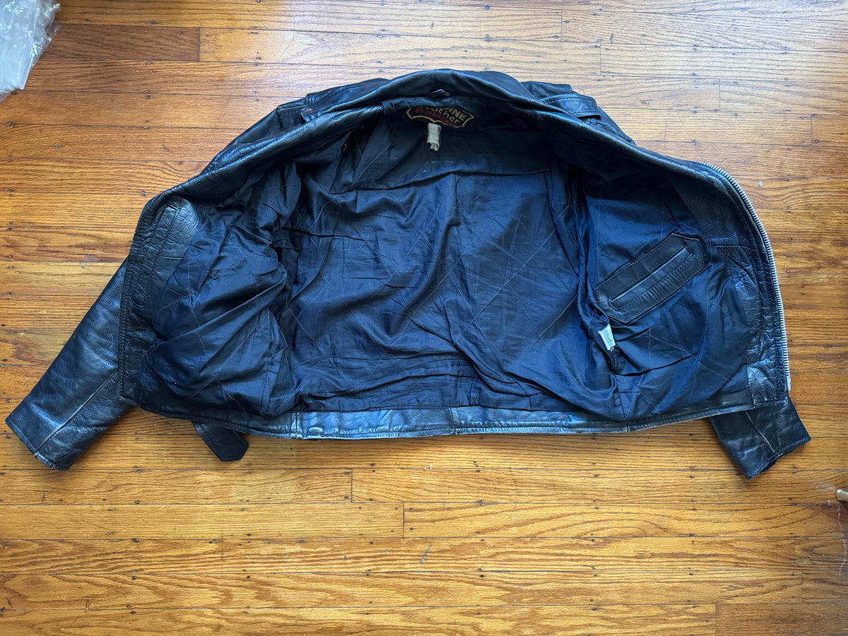Men's Vintage Black Leather Motorcycle Jacket, M/ 38