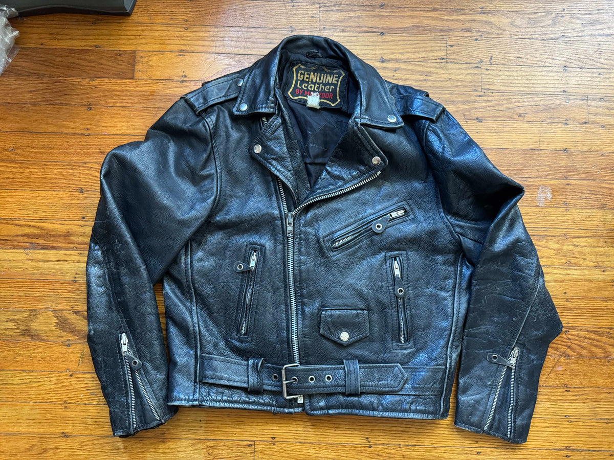 Men's Vintage Black Leather Motorcycle Jacket, M/ 38