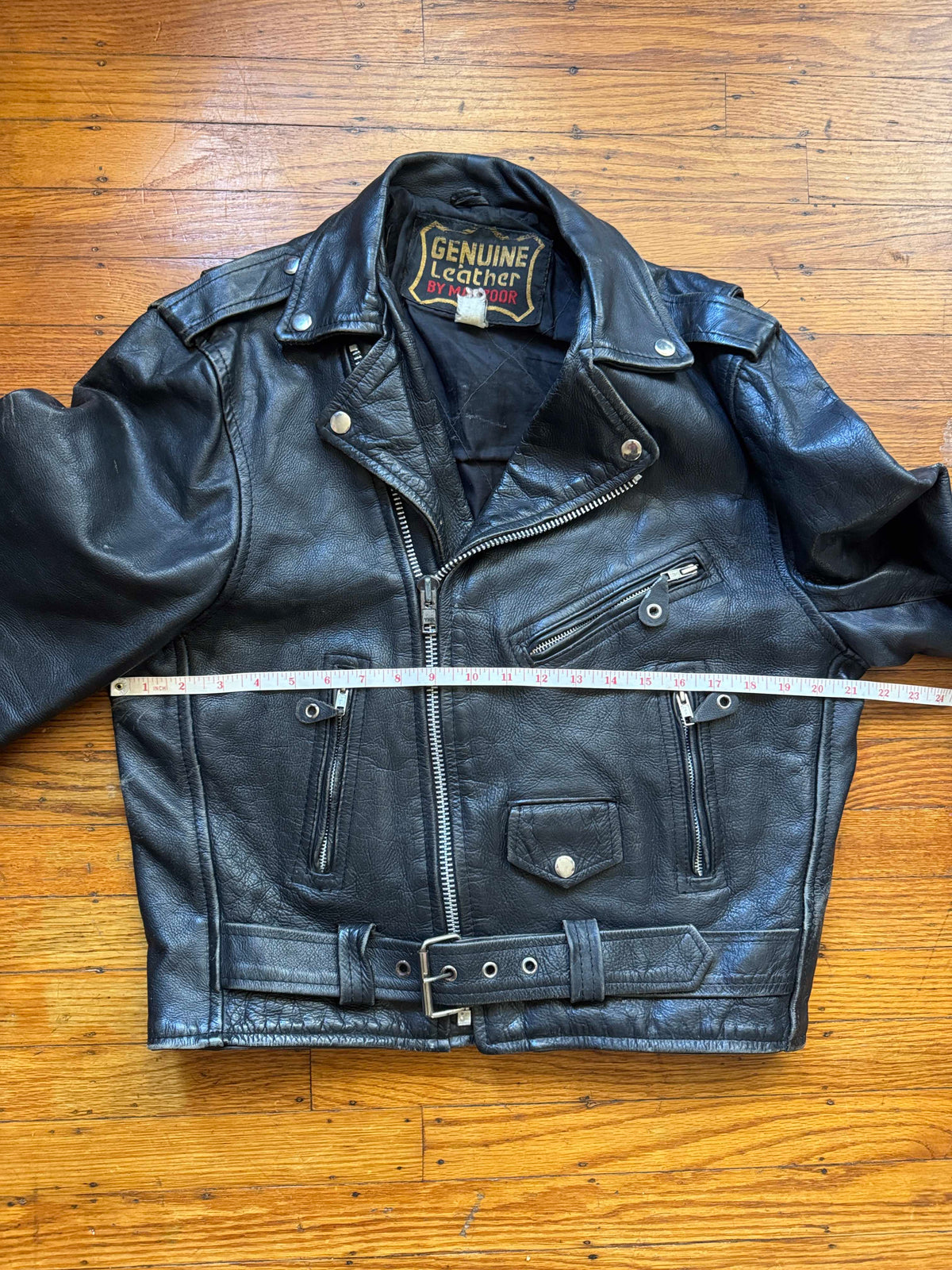 Men's Vintage Black Leather Motorcycle Jacket, M/ 38