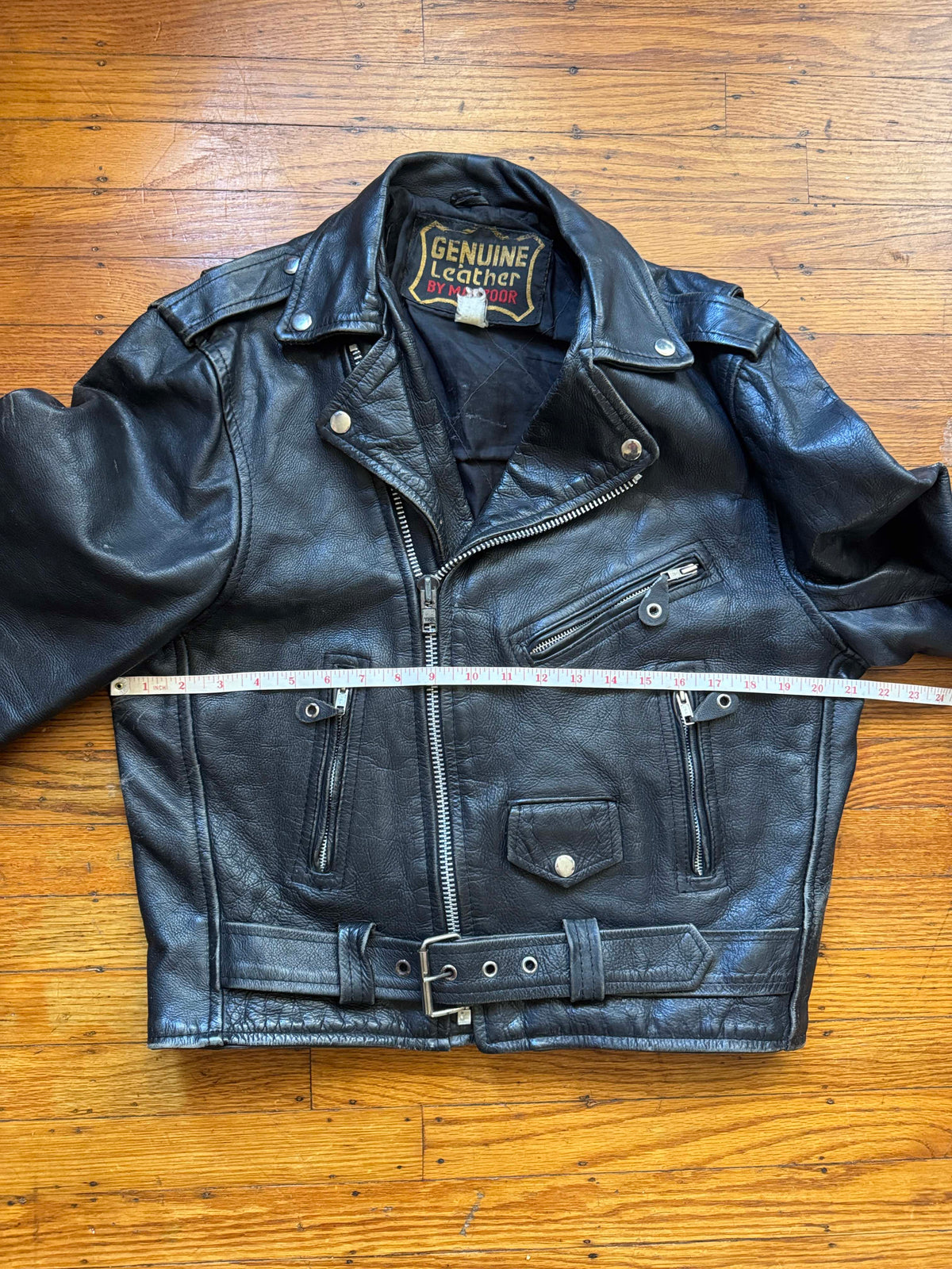 Men's Vintage Black Leather Motorcycle Jacket, M/ 38