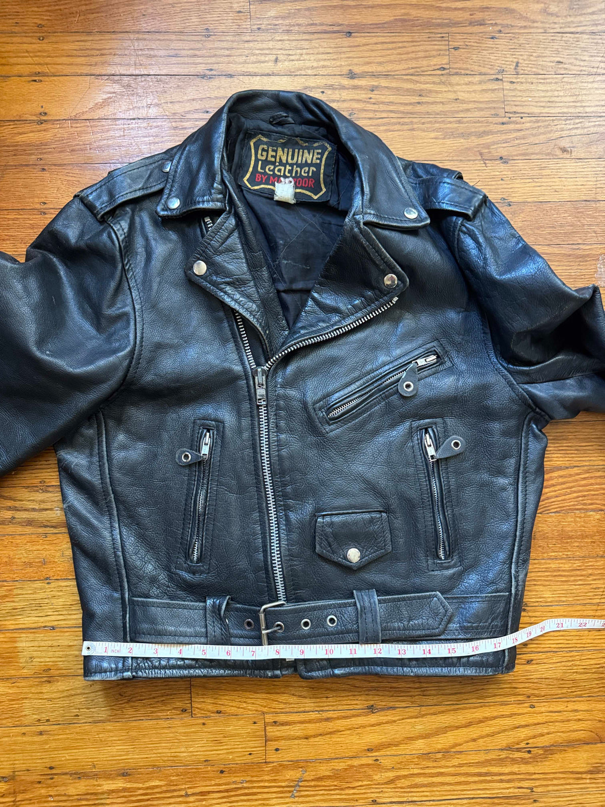 Men's Vintage Black Leather Motorcycle Jacket, M/ 38