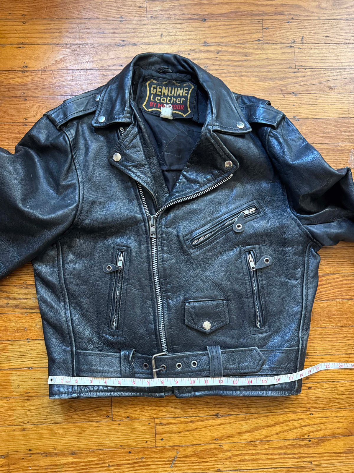 Men's Vintage Black Leather Motorcycle Jacket, M/ 38
