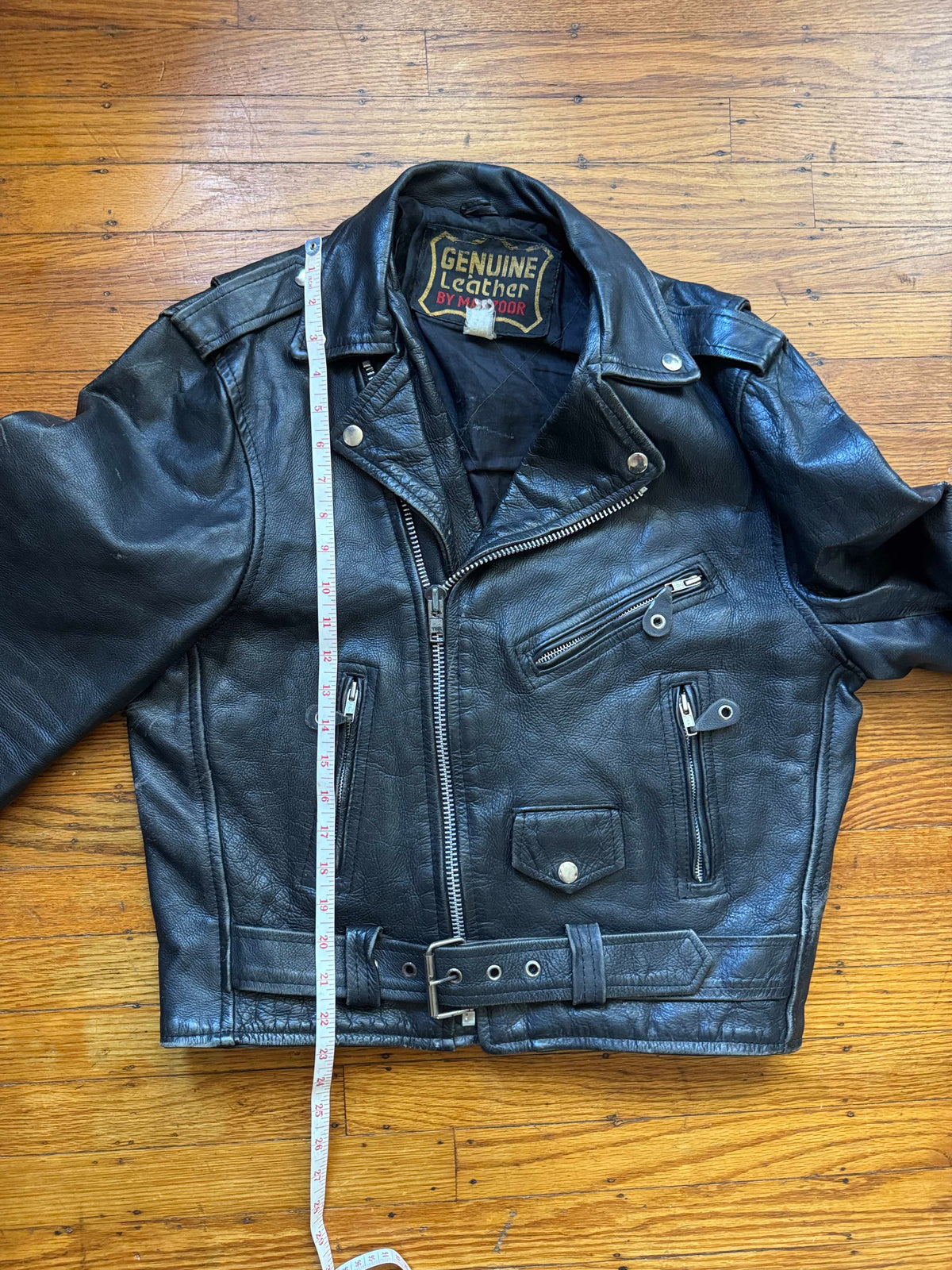 Men's Vintage Black Leather Motorcycle Jacket, M/ 38