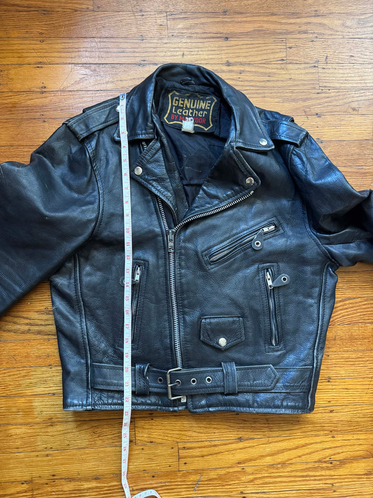Men's Vintage Black Leather Motorcycle Jacket, M/ 38