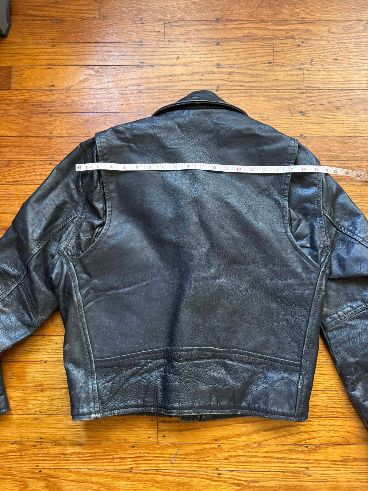 Men's Vintage Black Leather Motorcycle Jacket, M/ 38