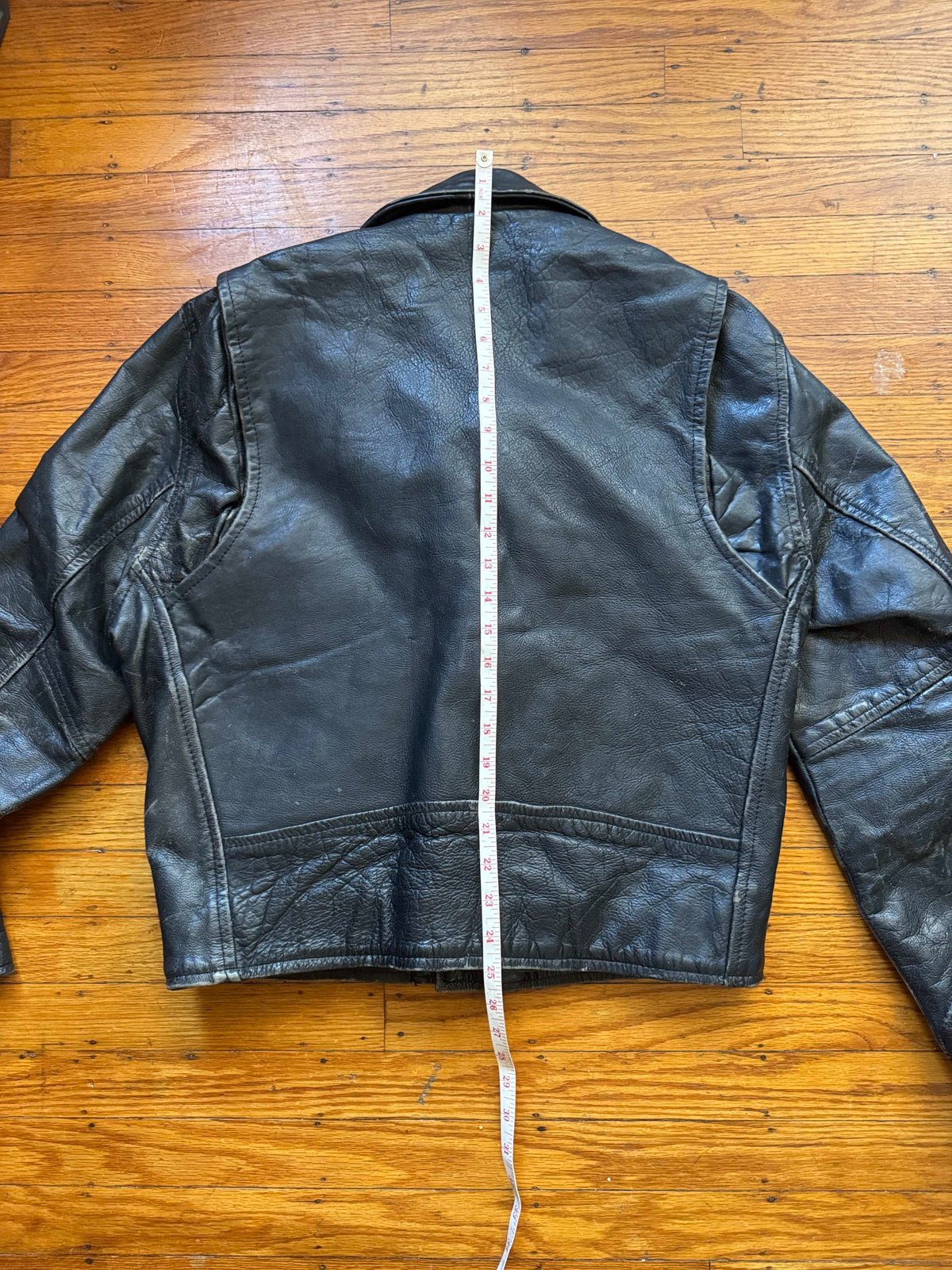 Men's Vintage Black Leather Motorcycle Jacket, M/ 38