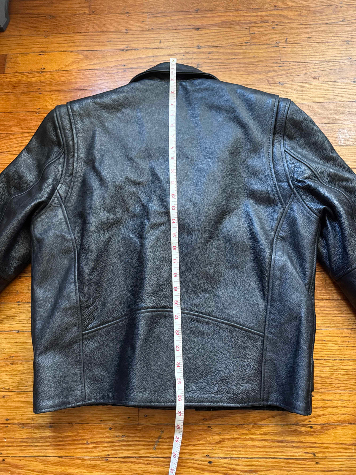 Men's Vintage Black Leather Motorcycle Jacket, M 40