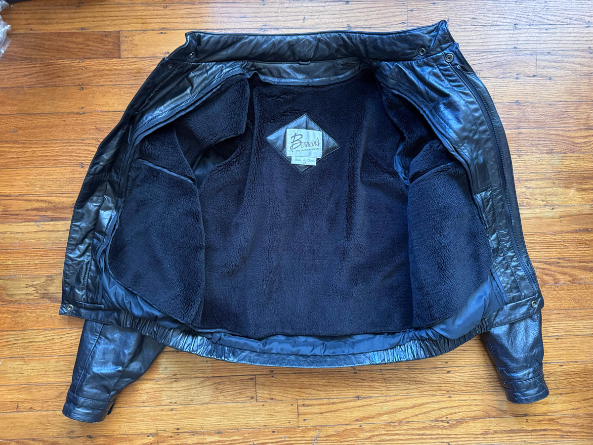 Men's 1970's Black Vintage Leather Bomber Jacket, 38 / M