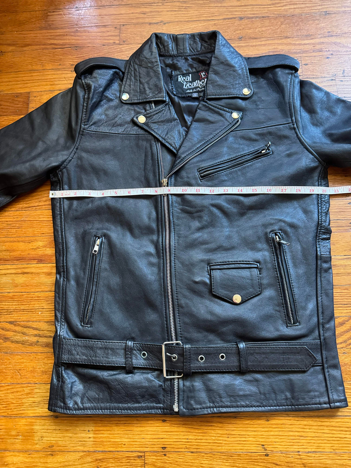 Men's Vintage Black Leather Motorcycle Jacket, M 42 (Slim)