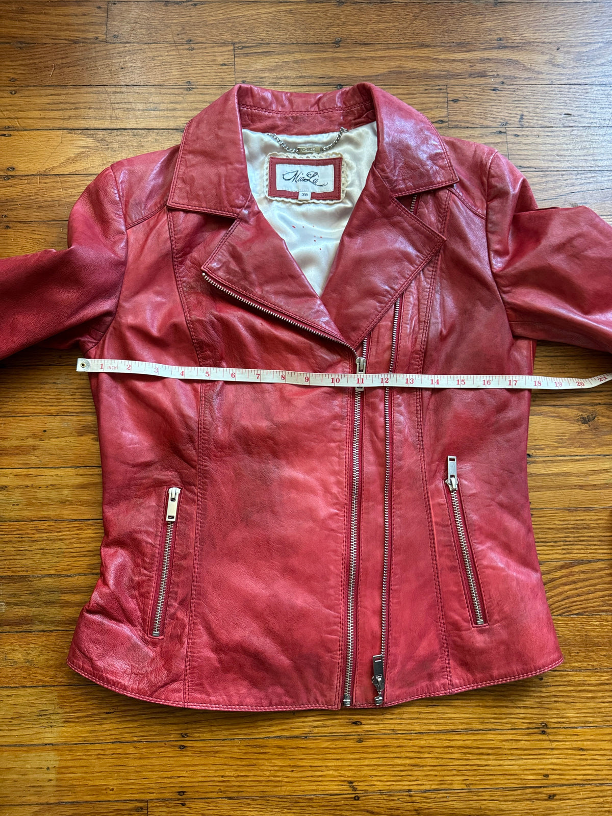Red Leather Women's Motorcycle Jacket, Size S (Copy)