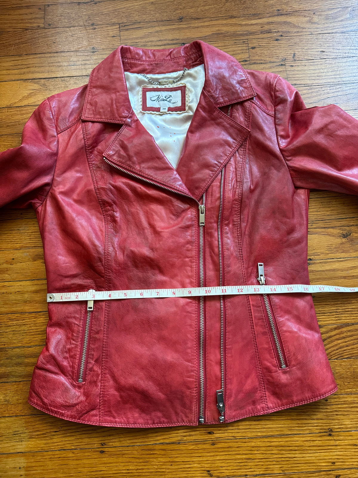 Red Leather Women's Motorcycle Jacket, Size S (Copy)