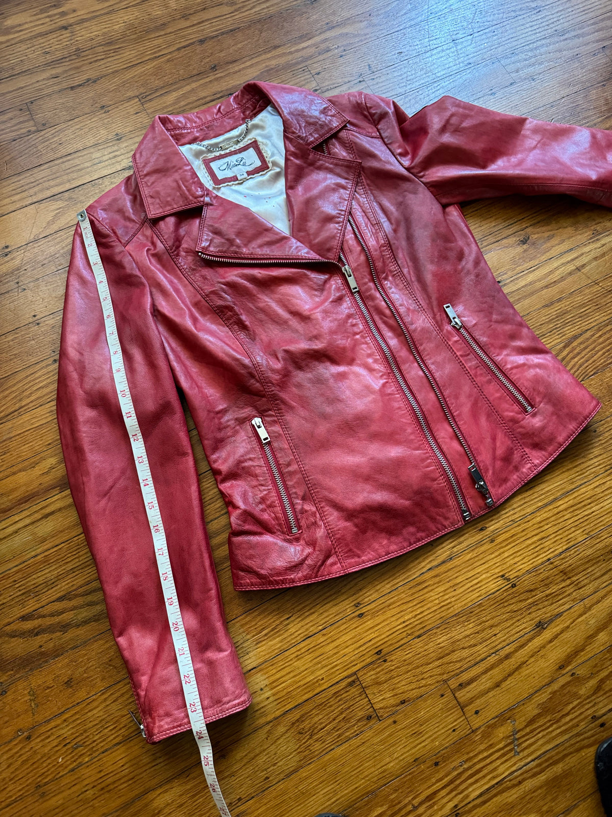 Red Leather Women's Motorcycle Jacket, Size S (Copy)
