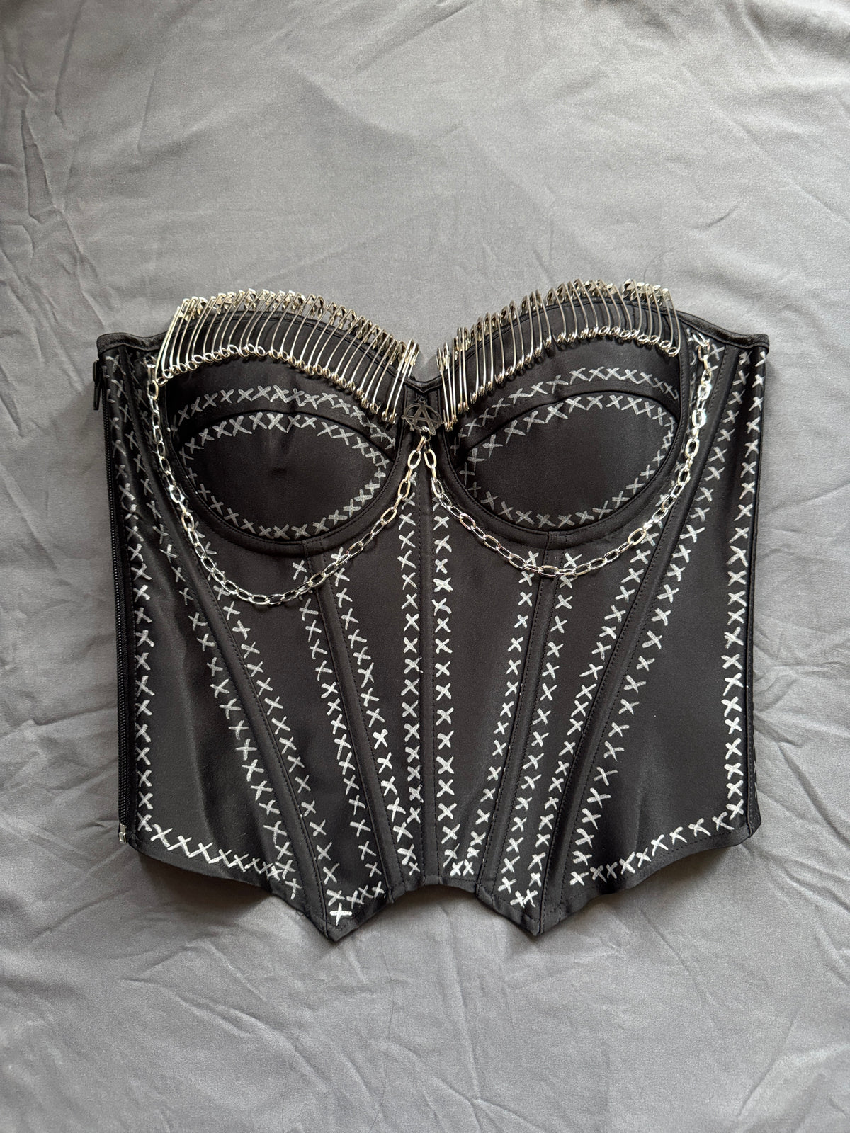 Punk Corset Bustier with Back Lacing & Side Zip - M