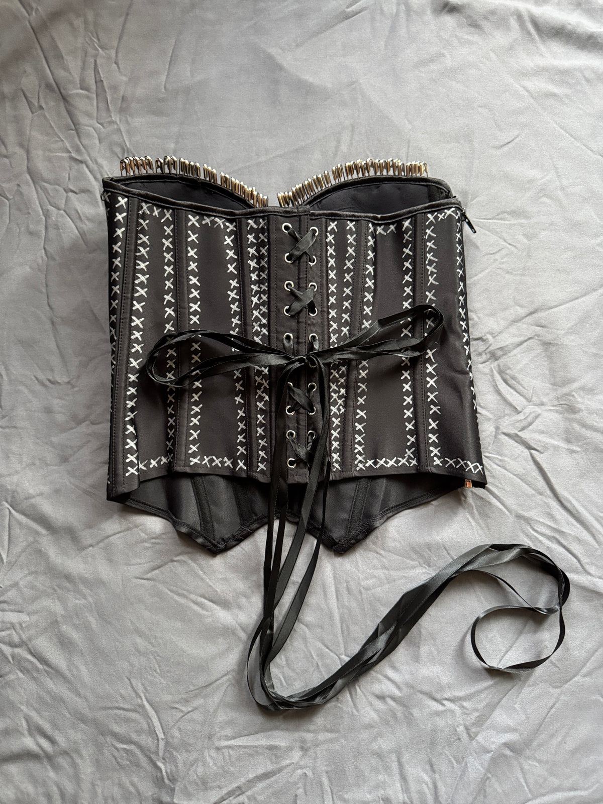 Punk Corset Bustier with Back Lacing & Side Zip - M
