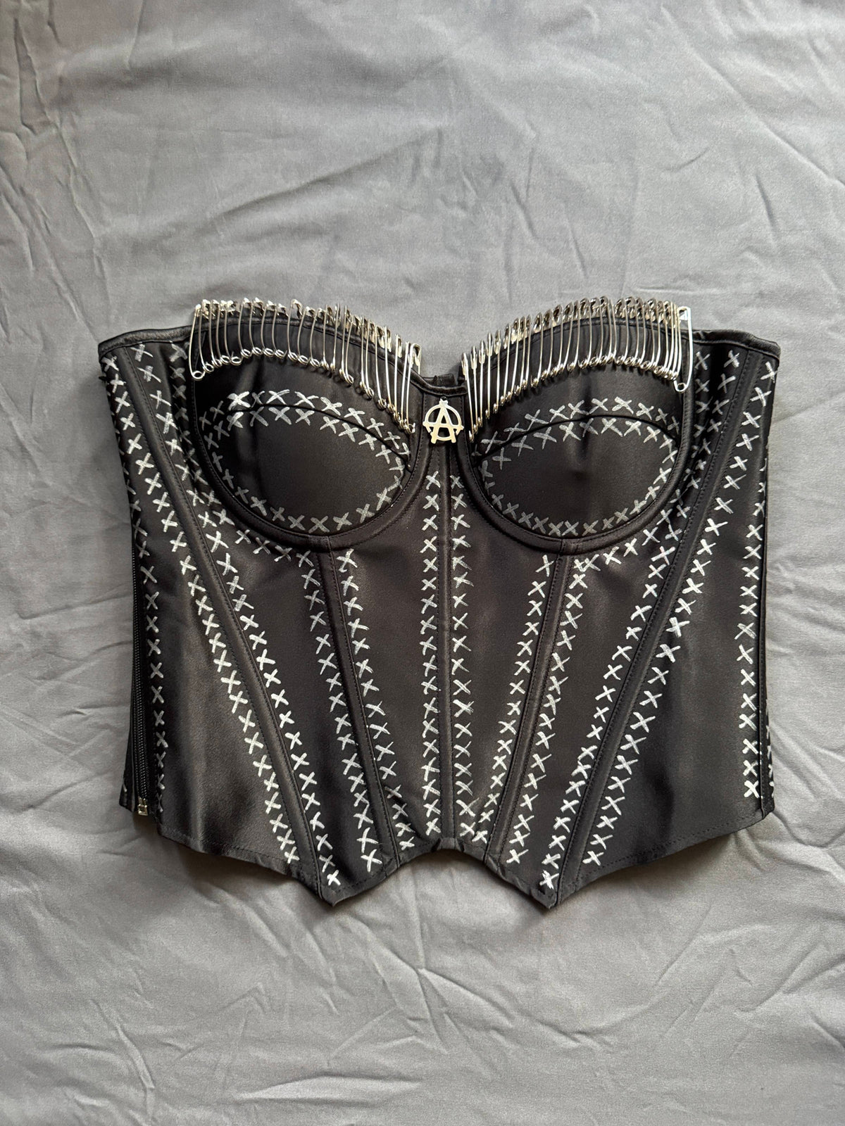 Punk Corset Bustier with Back Lacing & Side Zip - L