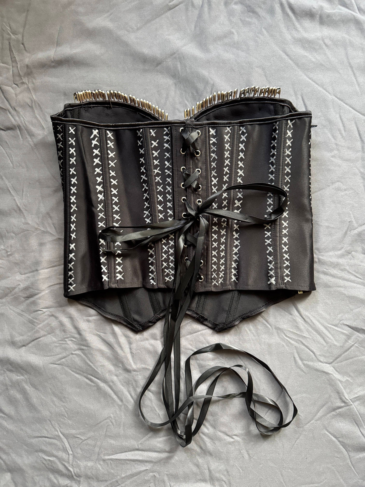 Punk Corset Bustier with Back Lacing & Side Zip - L