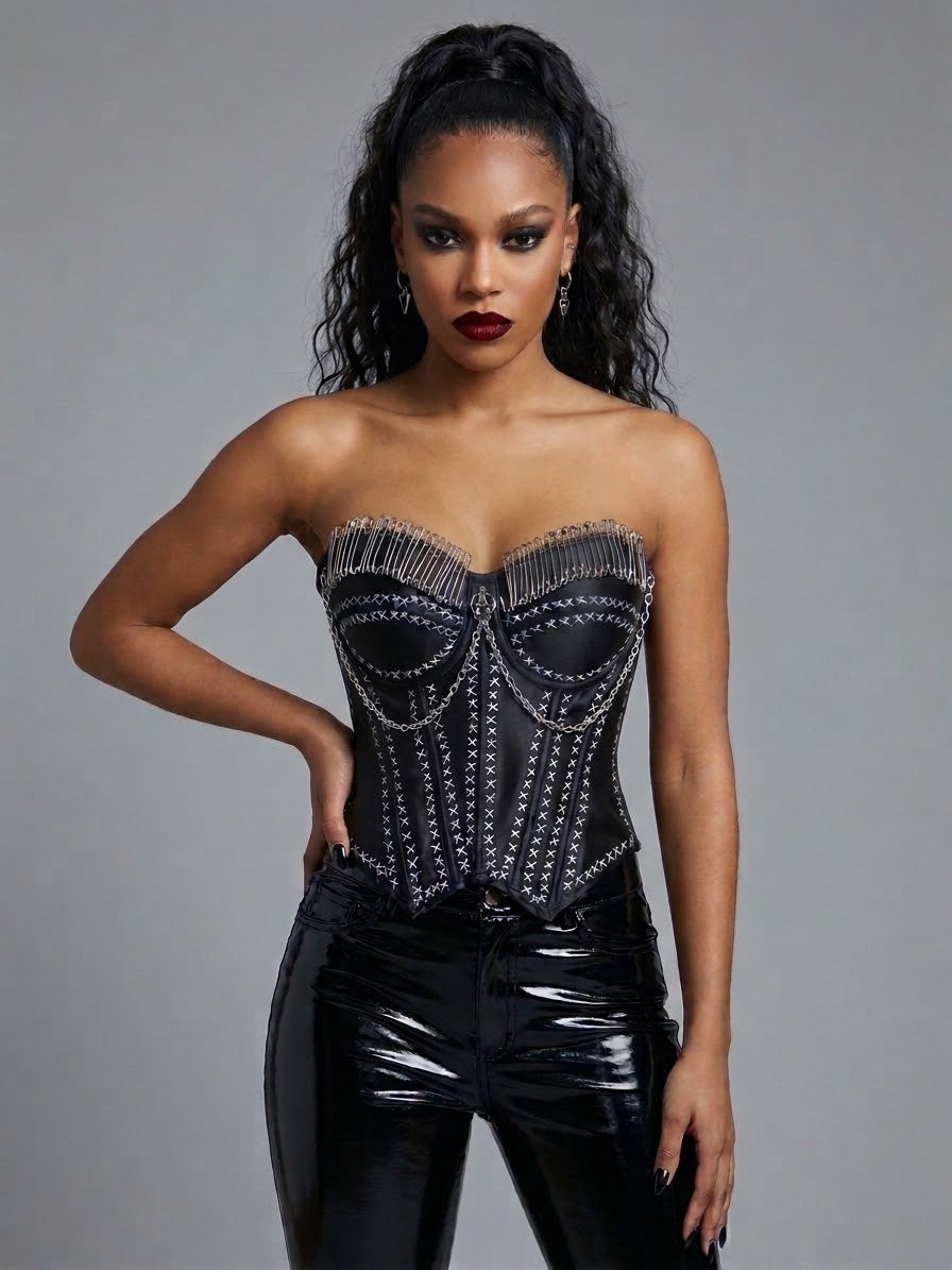 Punk Corset Bustier with Back Lacing & Side Zip - M