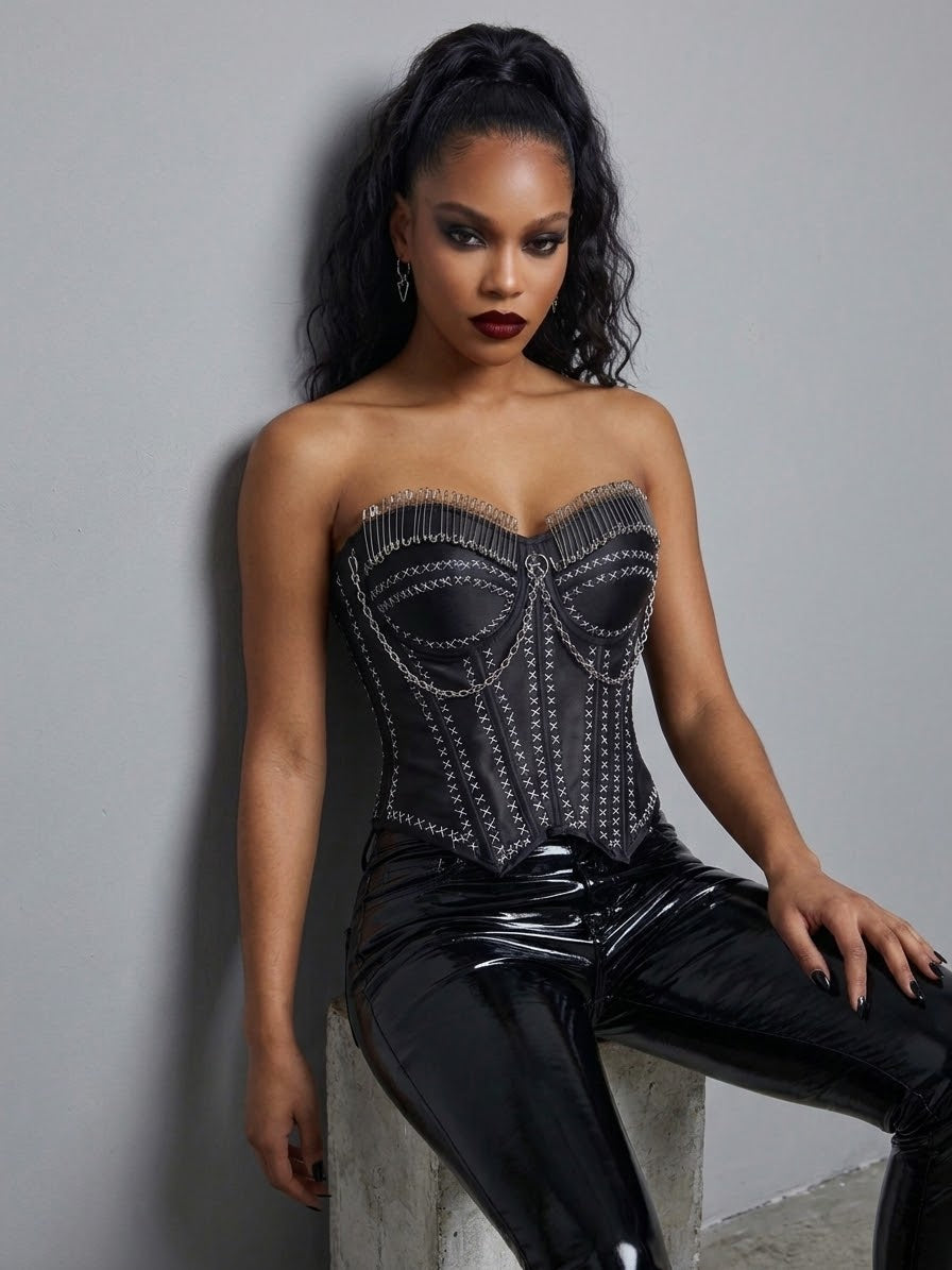Punk Corset Bustier with Back Lacing & Side Zip - M
