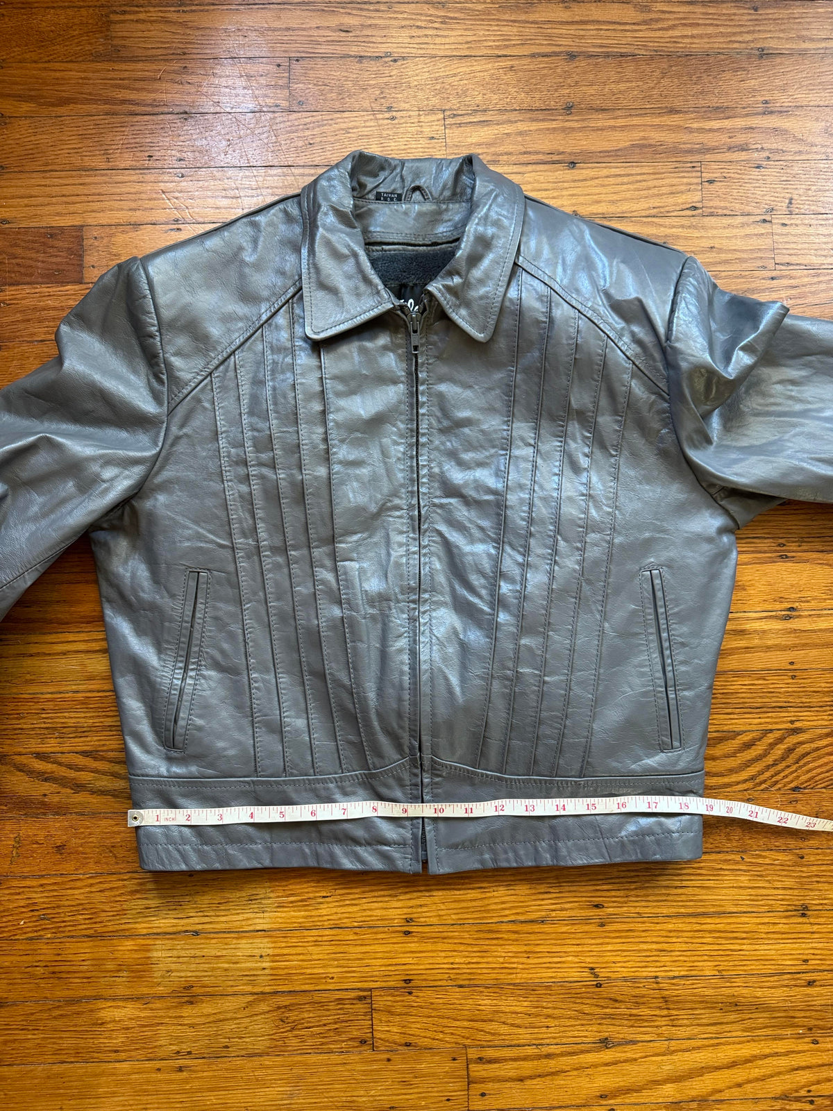 Men's 1970's Gray Vintage Leather Jacket, L 42