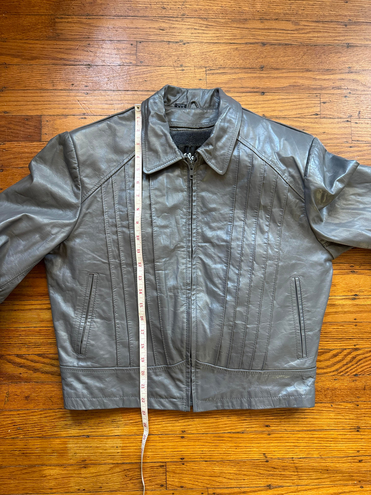 Men's 1970's Gray Vintage Leather Jacket, L 42