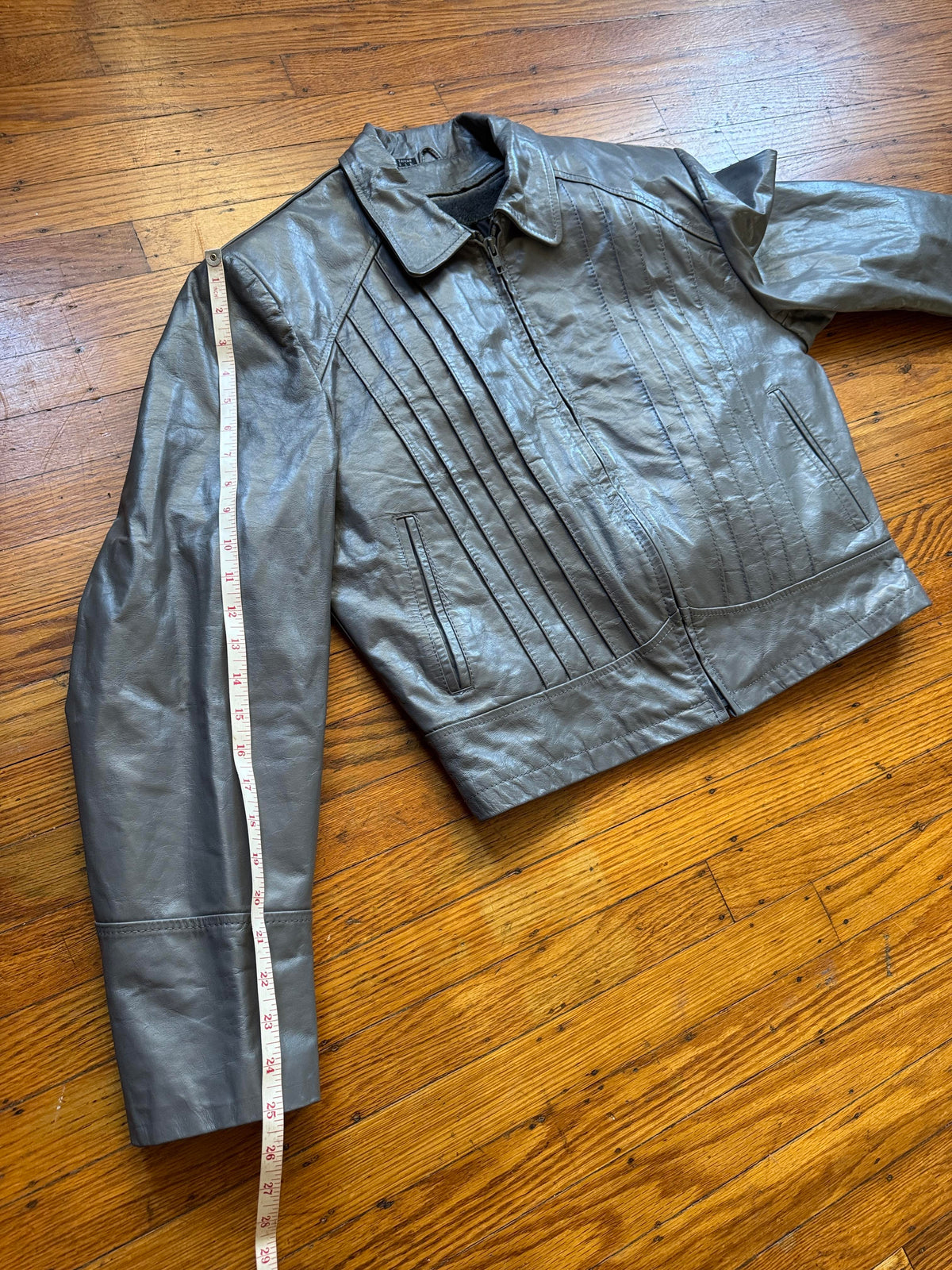 Men's 1970's Gray Vintage Leather Jacket, L 42