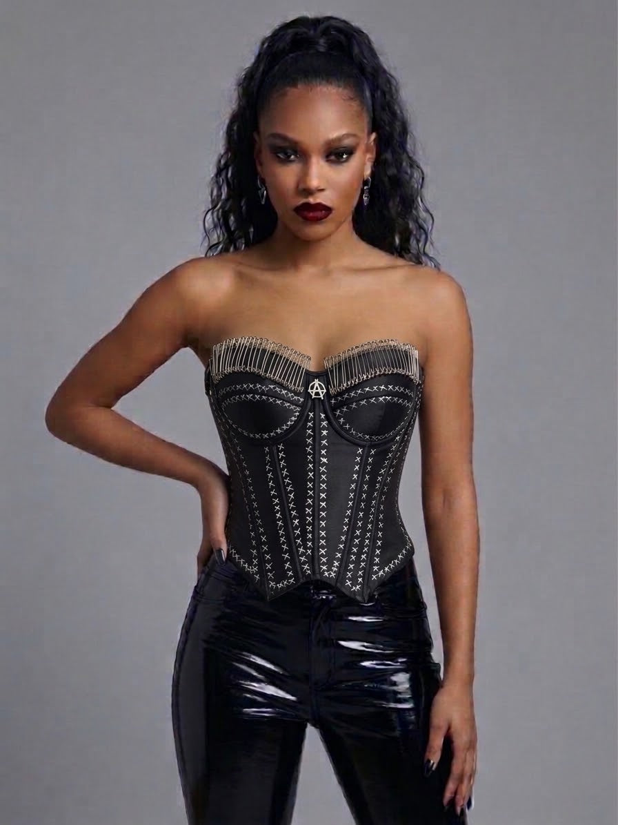 Punk Corset Bustier with Back Lacing & Side Zip - S