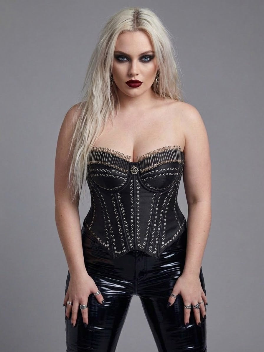 Punk Corset Bustier with Back Lacing & Side Zip - L