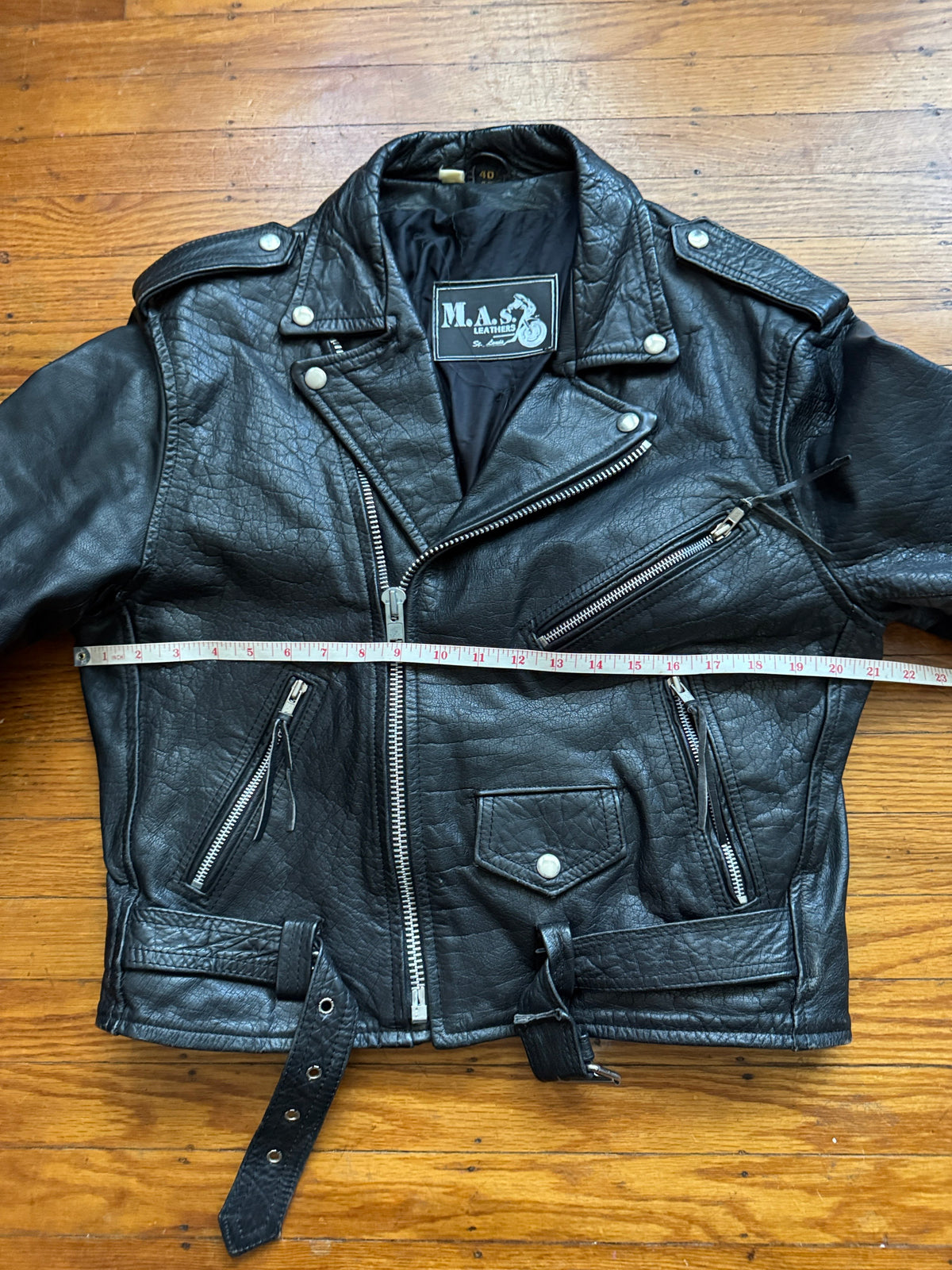 Men's Vintage 1980's Black Leather Motorcycle Jacket, L /40 (Copy)