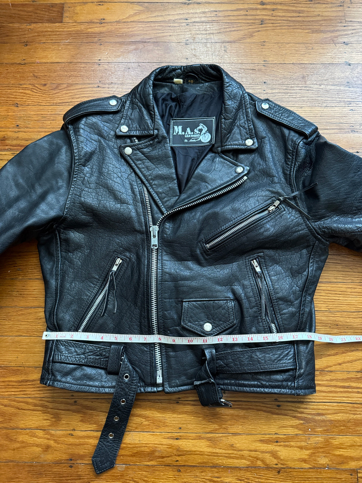 Men's Vintage 1980's Black Leather Motorcycle Jacket, L /40 (Copy)