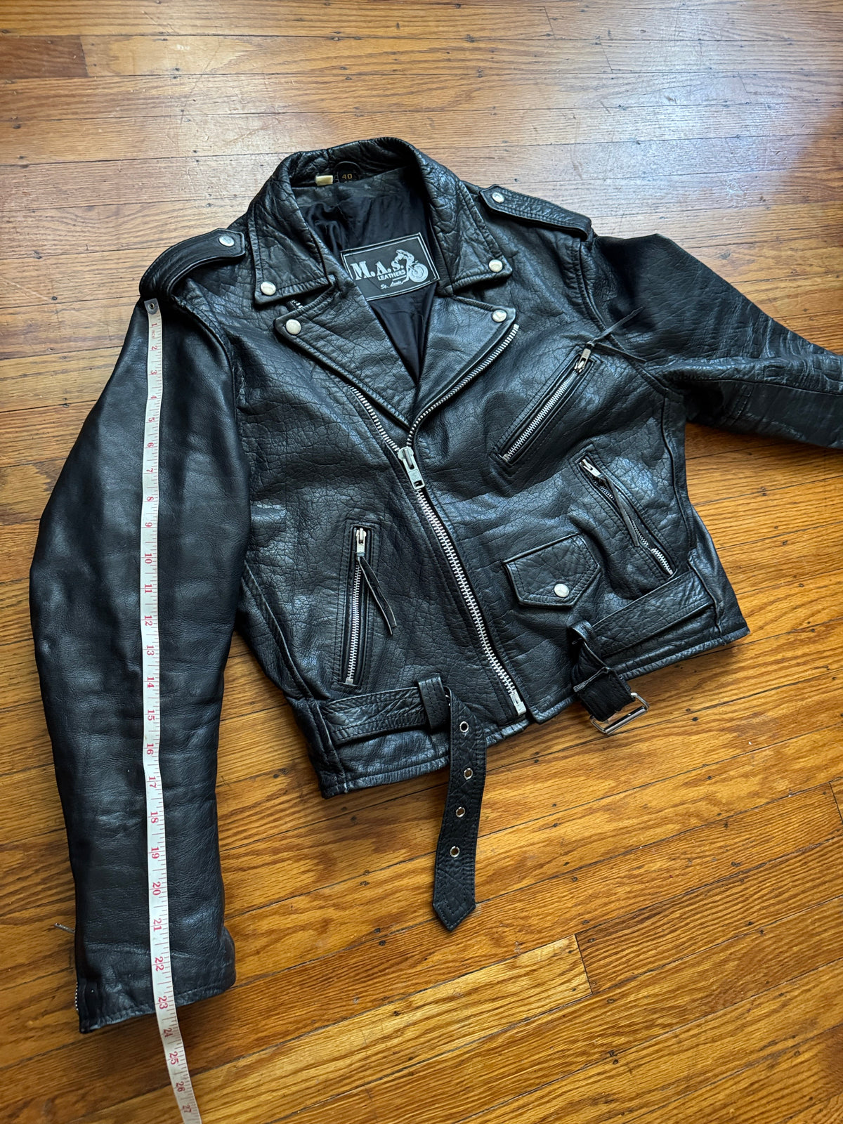 Men's Vintage 1980's Black Leather Motorcycle Jacket, L /40 (Copy)