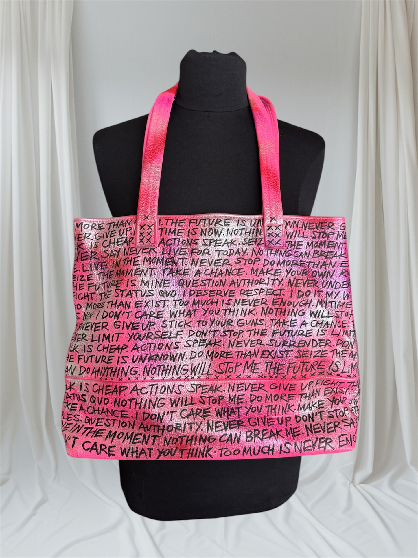 Hot Pink Empowering Statement Leather Tote Bag