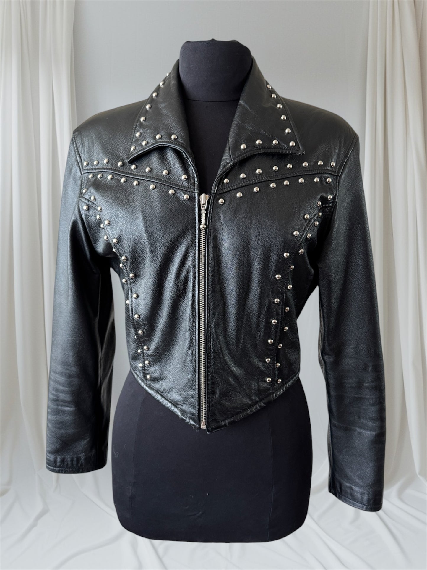 Women's Studded Vintage Leather Jacket, S