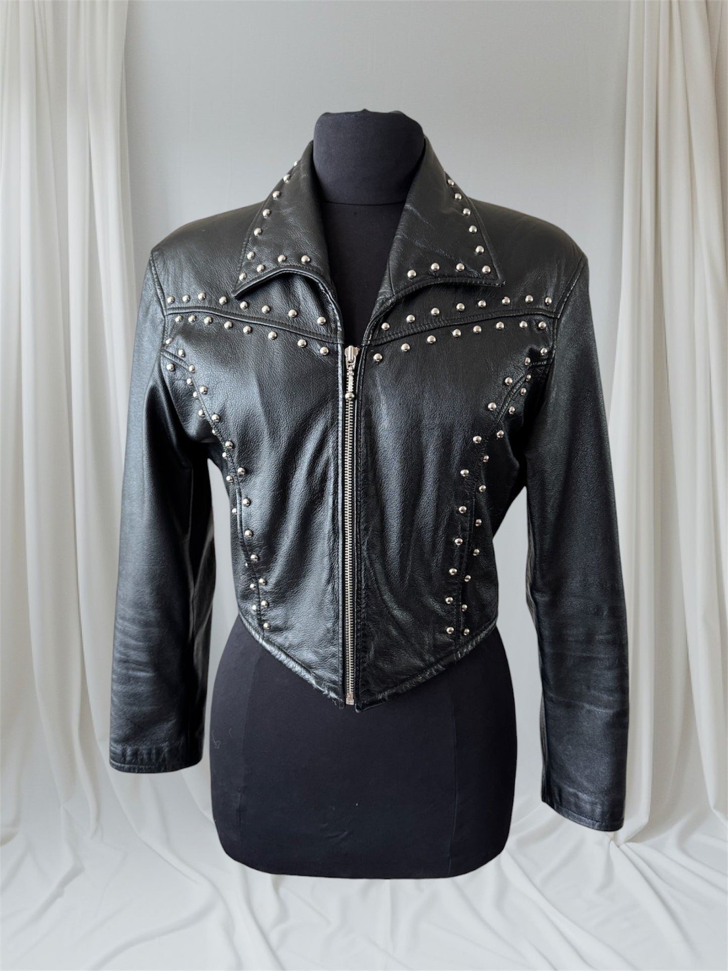 Women's Studded Vintage Leather Jacket, S