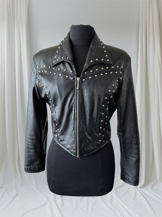 Women's Studded Vintage Leather Jacket, S