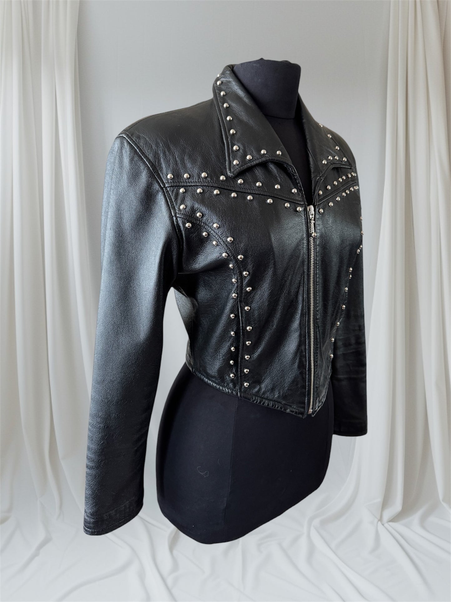 Women's Studded Vintage Leather Jacket, S