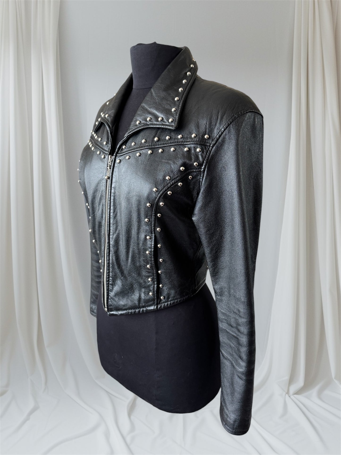 Women's Studded Vintage Leather Jacket, S