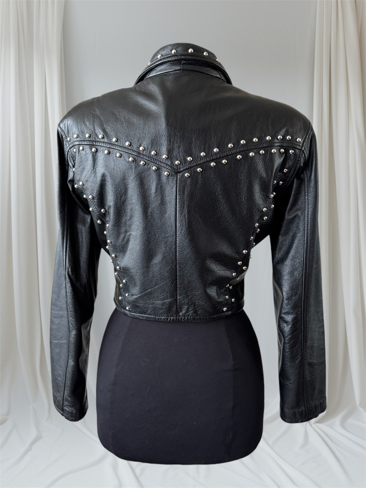 Women's Studded Vintage Leather Jacket, S