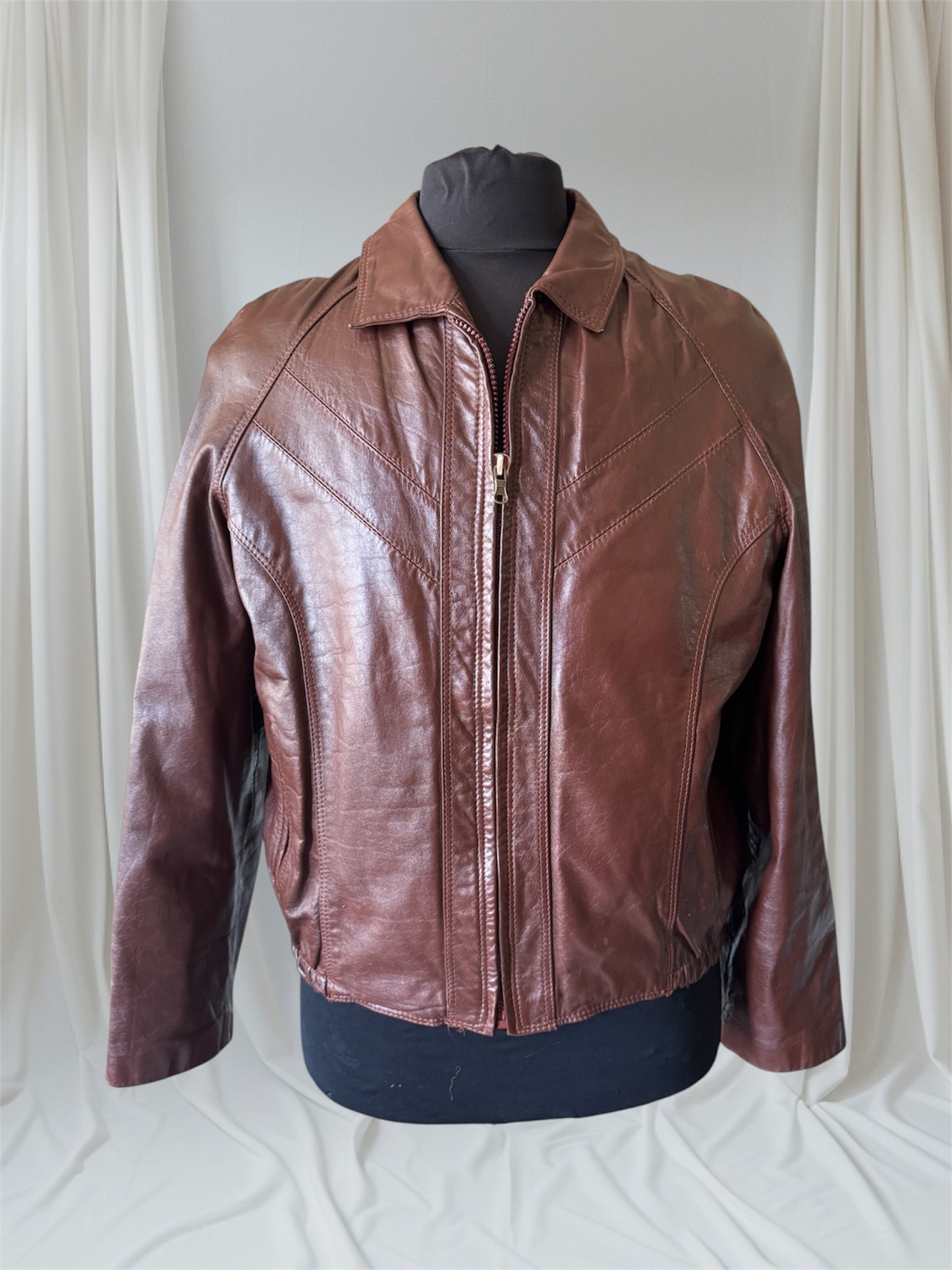 Men's Brown Vintage Leather Jacket, Large, 44