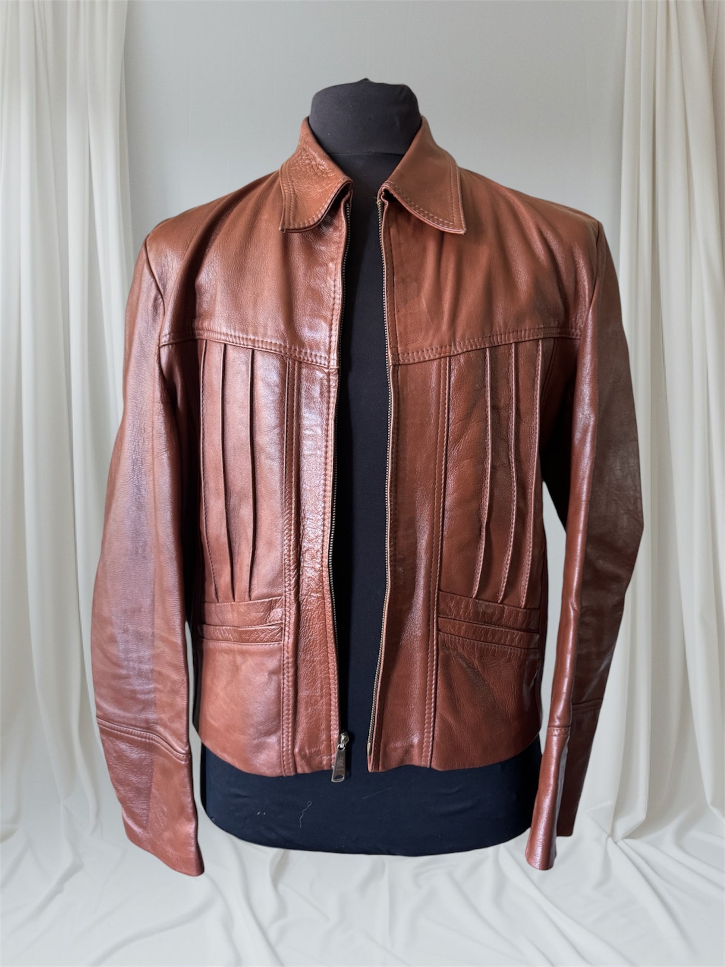 Men's Brown Vintage Leather Jacket, Large, 42