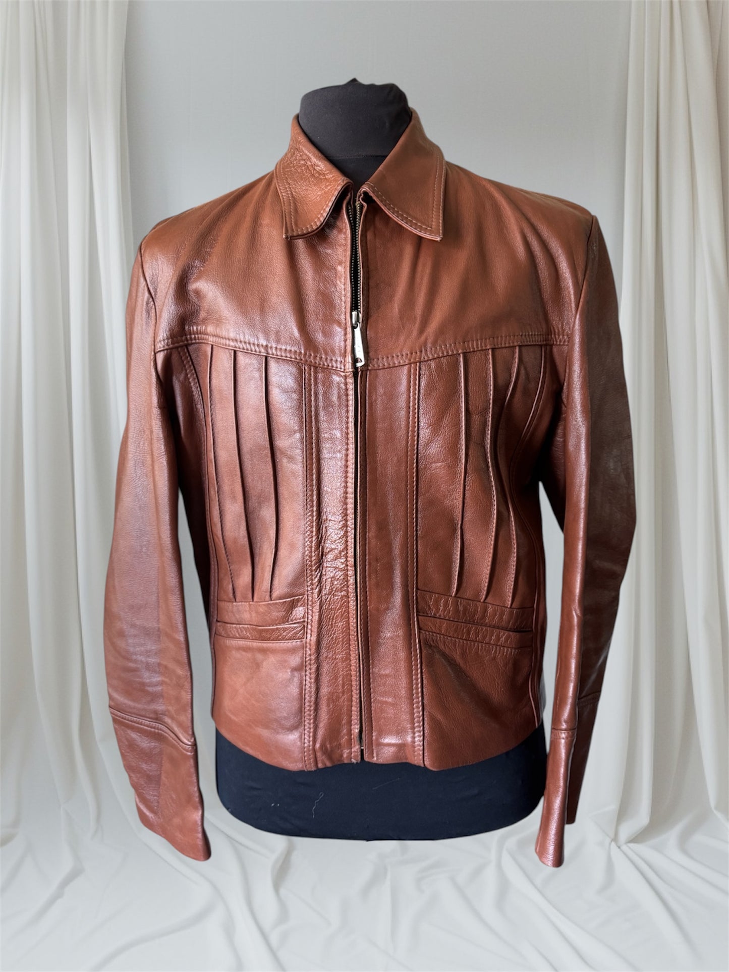 Men's Brown Vintage Leather Jacket, Large, 42