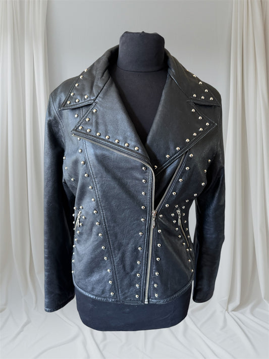 Women's Studded Vintage Leather Motorcycle Jacket, M