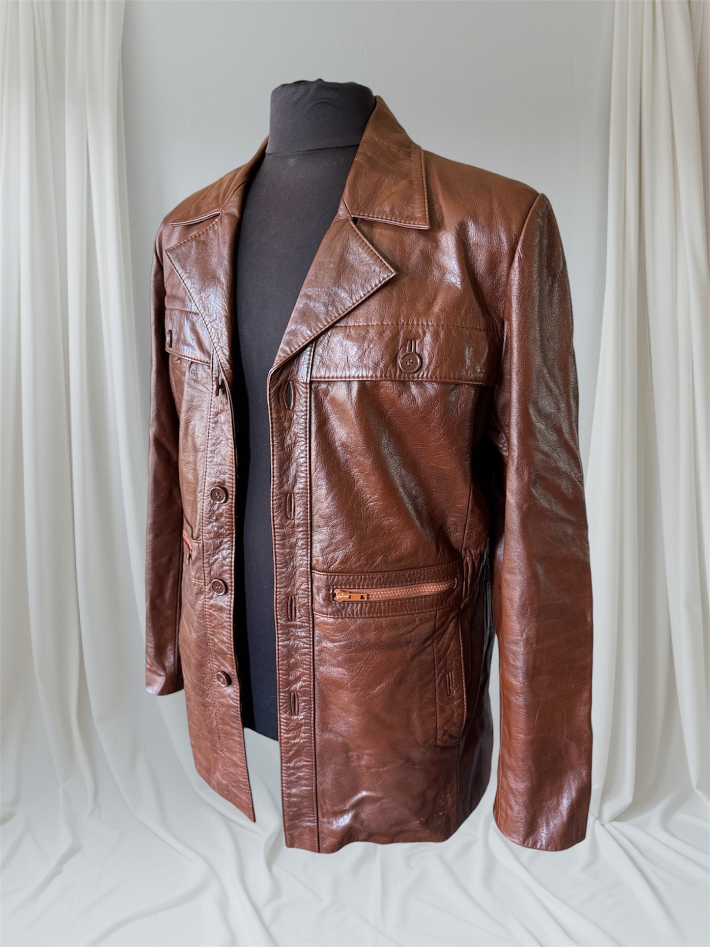Men's 1970's Brown Vintage Leather Jacket, Large, M 40