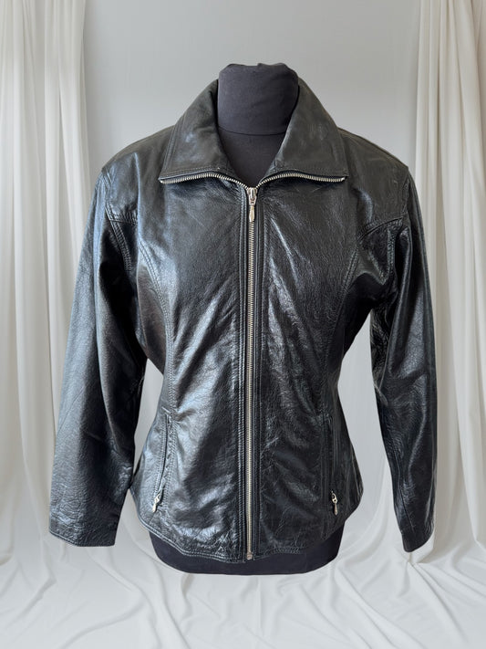 Black Leather Women's Y2K Vintage Jacket, Size M