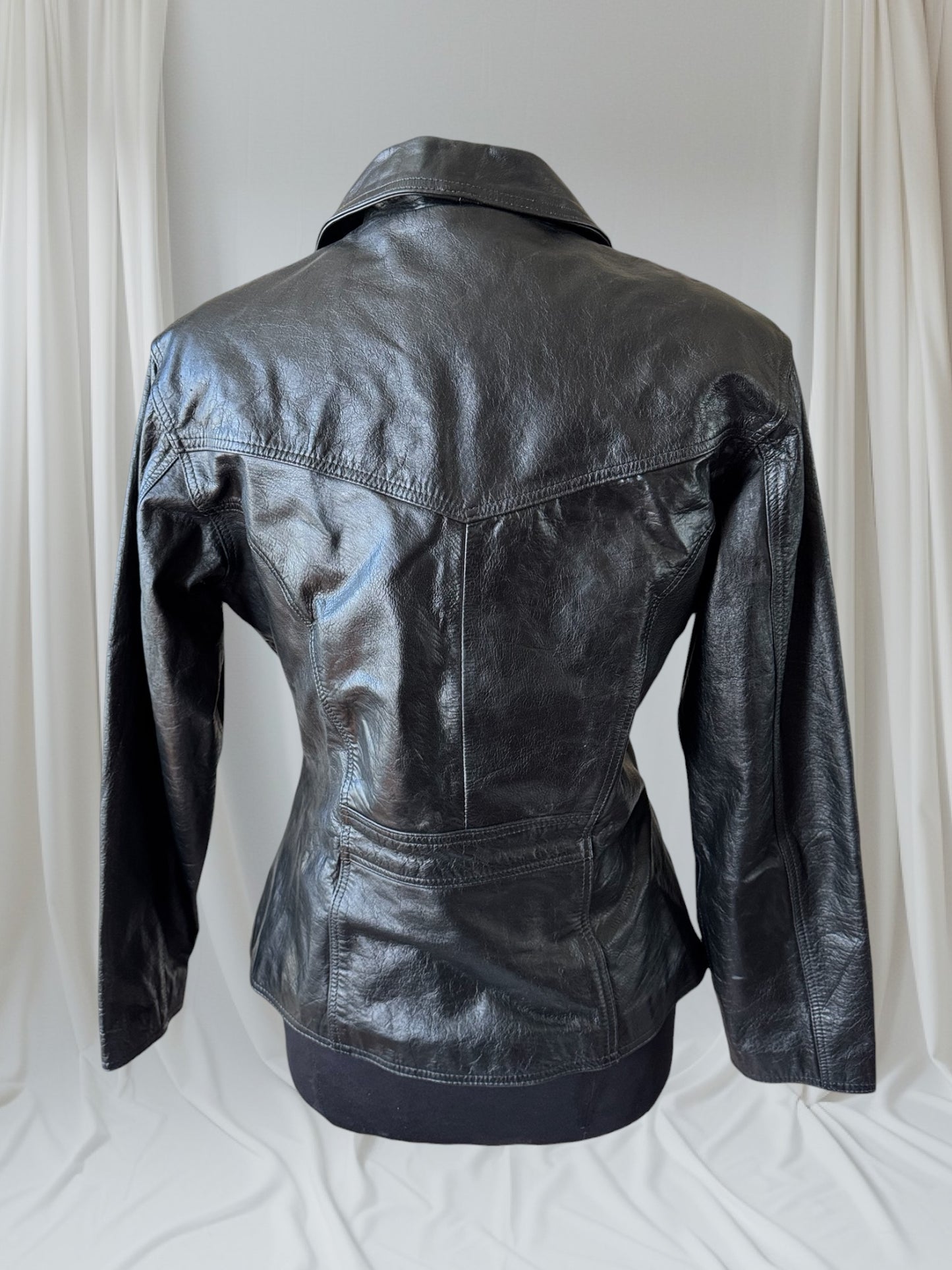 Black Leather Women's Y2K Vintage Jacket, Size M
