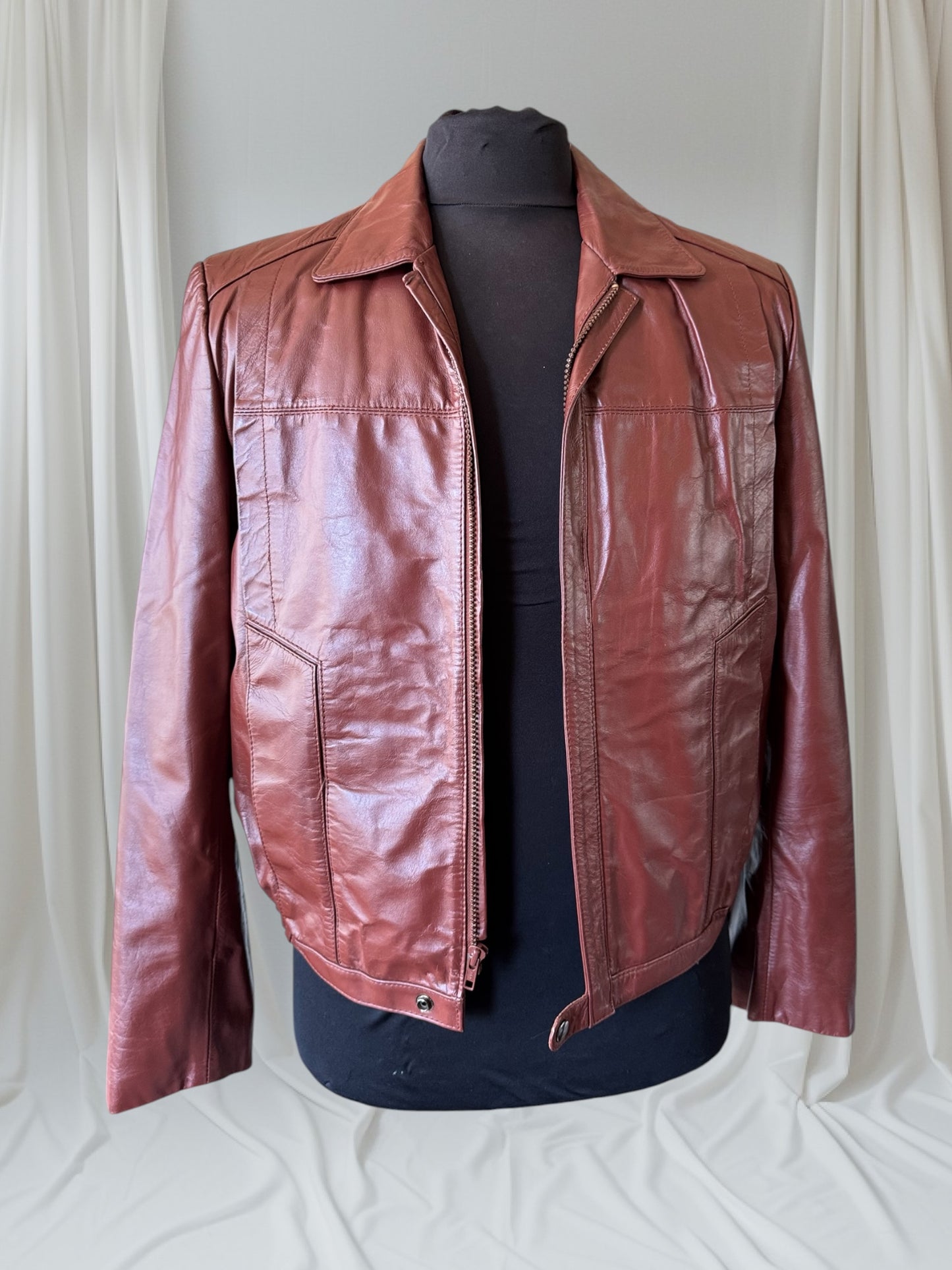 Men's 1970's Brown Vintage Leather Jacket, Large, M 40