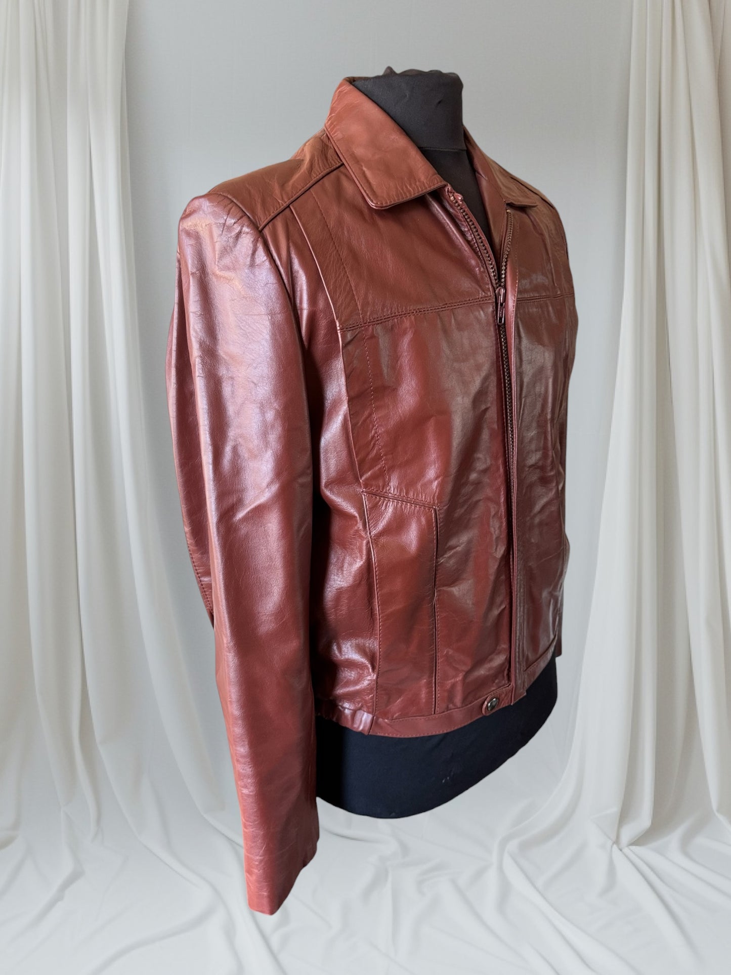 Men's 1970's Brown Vintage Leather Jacket, Large, M 40