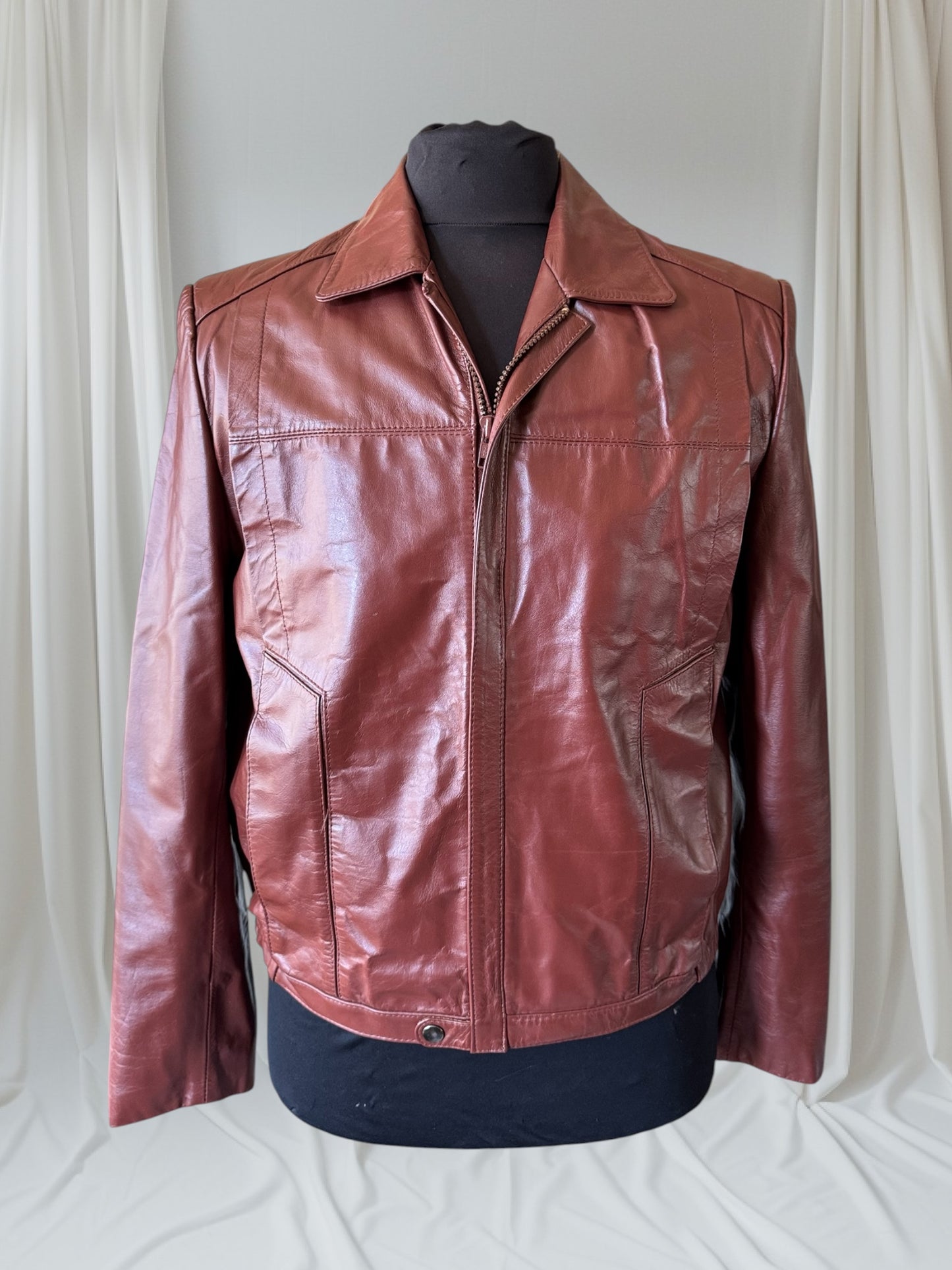 Men's 1970's Brown Vintage Leather Jacket, Large, M 40