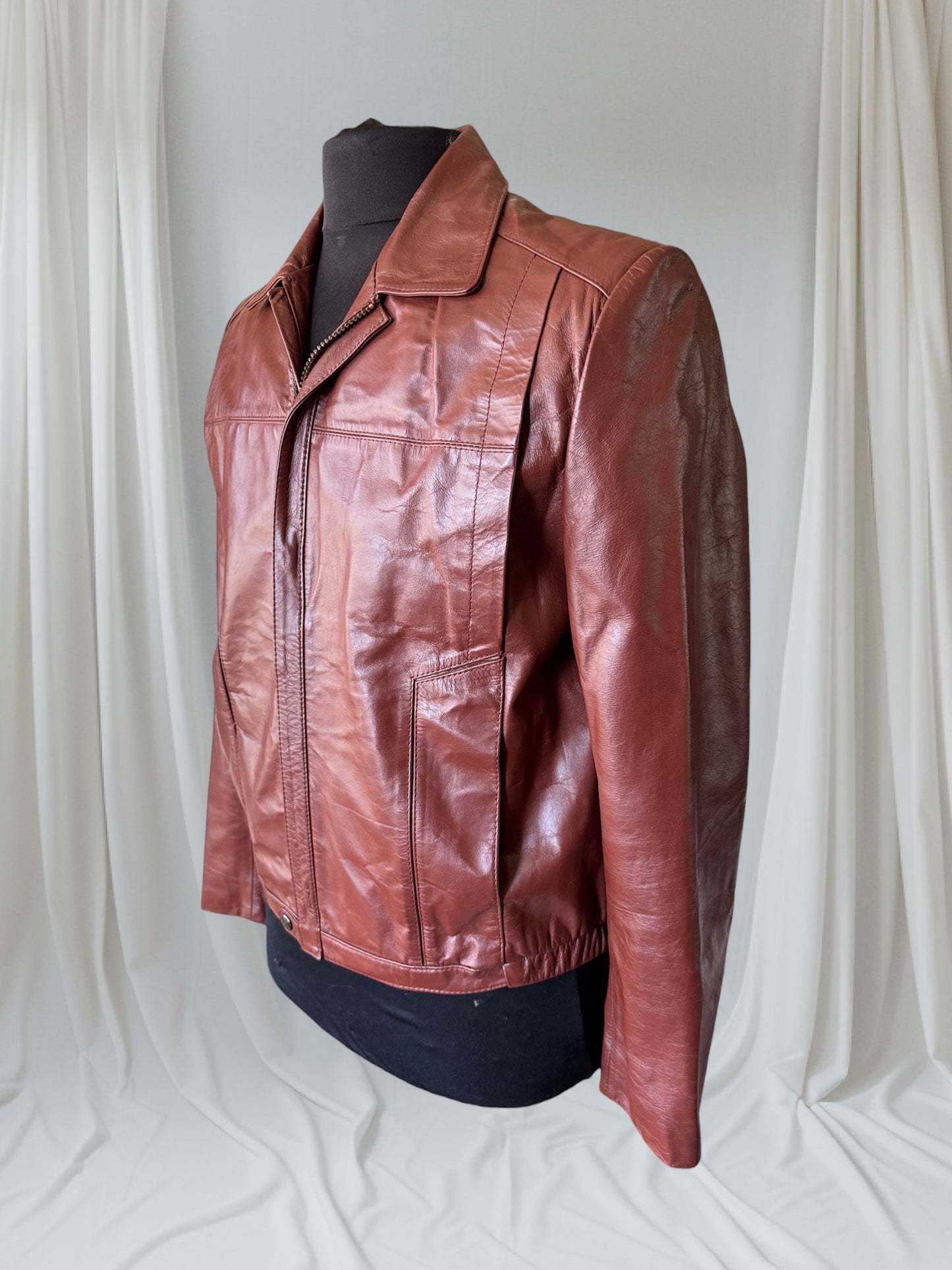 Men's 1970's Brown Vintage Leather Jacket, Large, M 40
