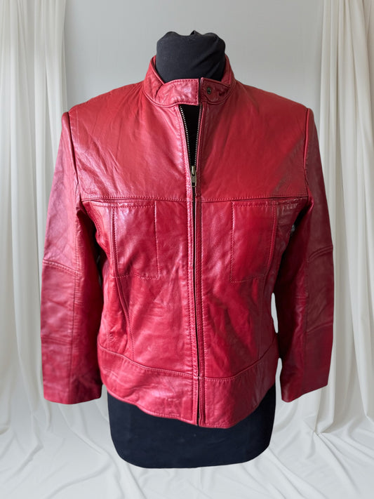 Red Leather Vintage Y2K Cafe Racer Women's Jacket, Size S/P