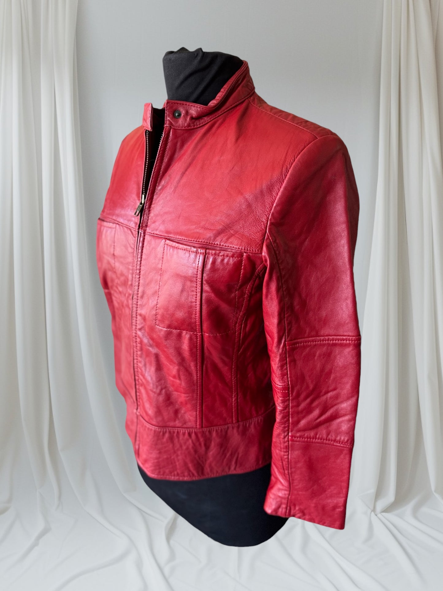 Red Leather Vintage Y2K Cafe Racer Women's Jacket, Size S/P